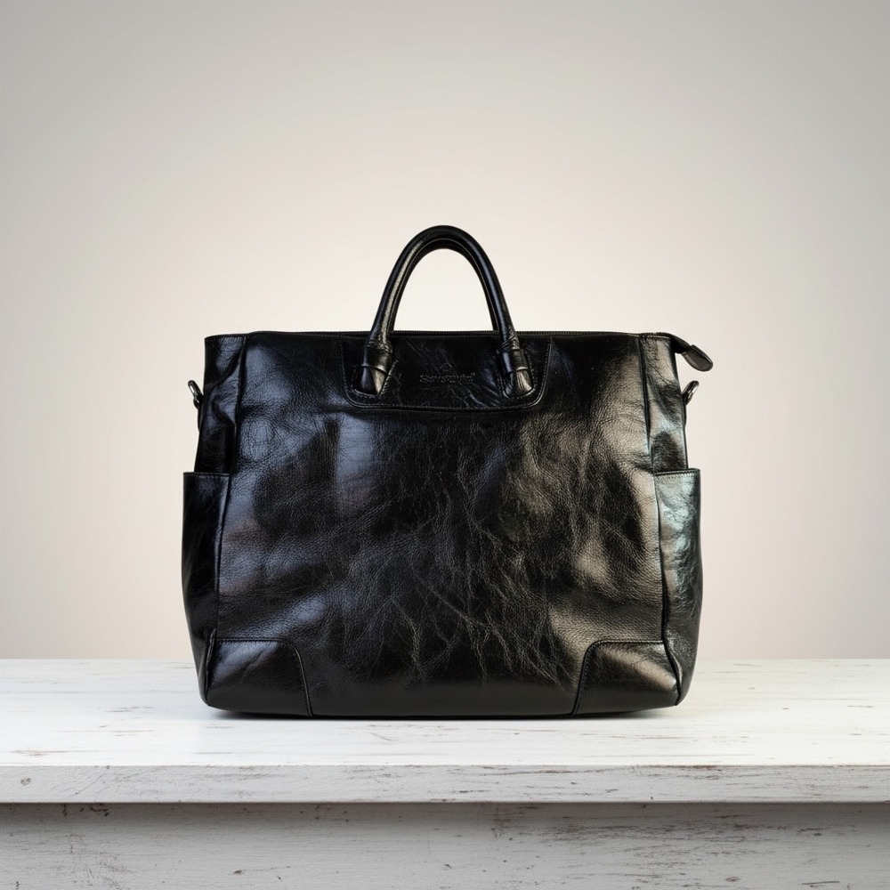 Vintage Samsonite Large Briefcase Tote Bag Black Leather *Read 921515